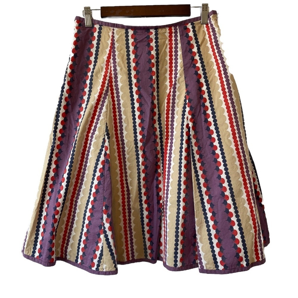 Boden Fit And Flare Womens 10L Purple Tan Stipe Flared A-Line Boho